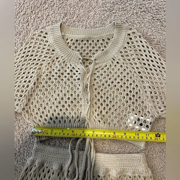 SHEIN Sheer Lace Up Knit Crop Top & Skirt Cover Up - Picture 3 of 11